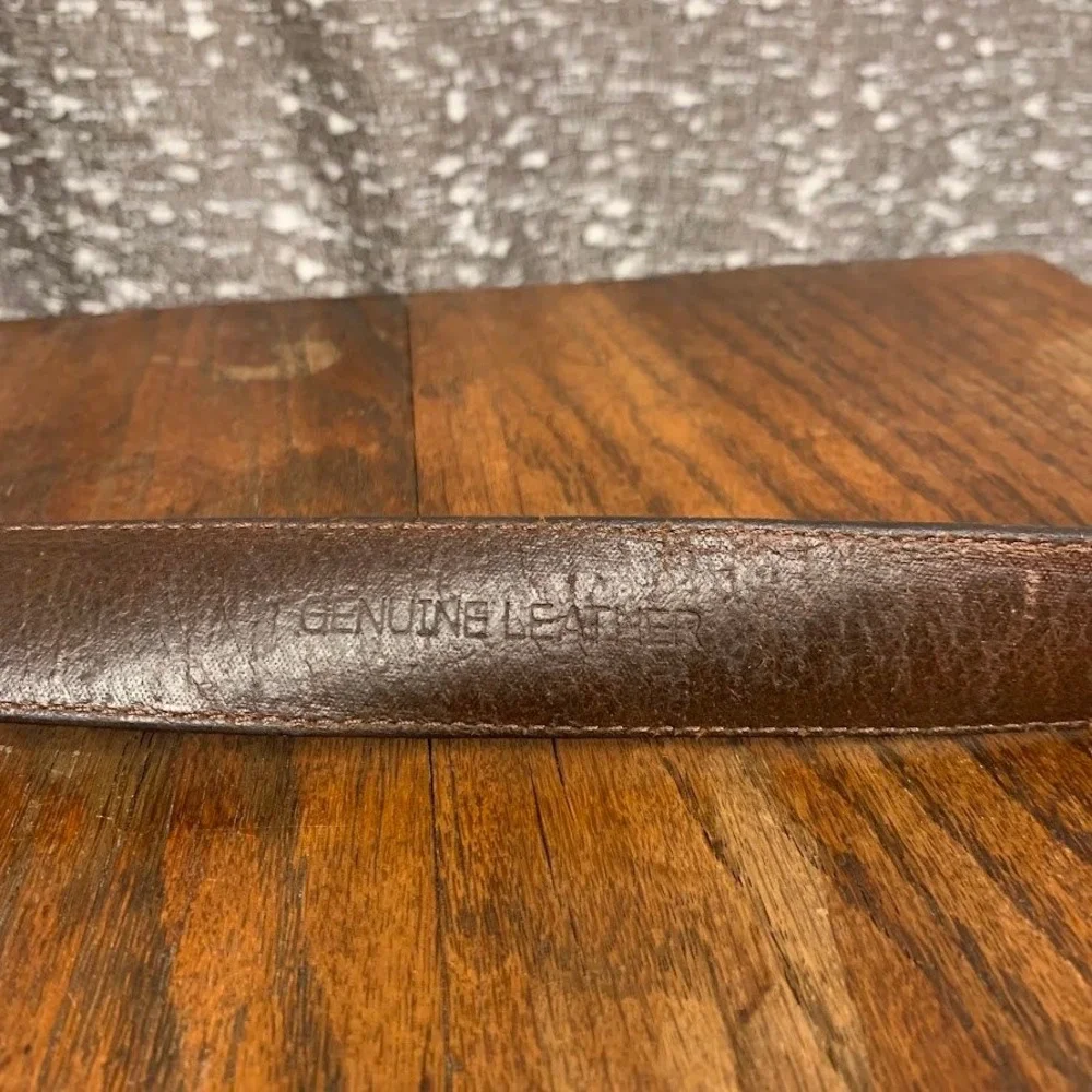 Fossil Mens Brown Leather Braided Woven Belt Brass Buckle Size 36